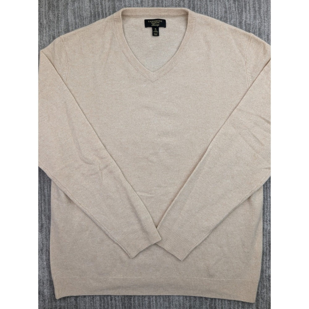 Club Room Cashmere Sweater Men's XL Beige Pullover 100% Cashmere V-Neck